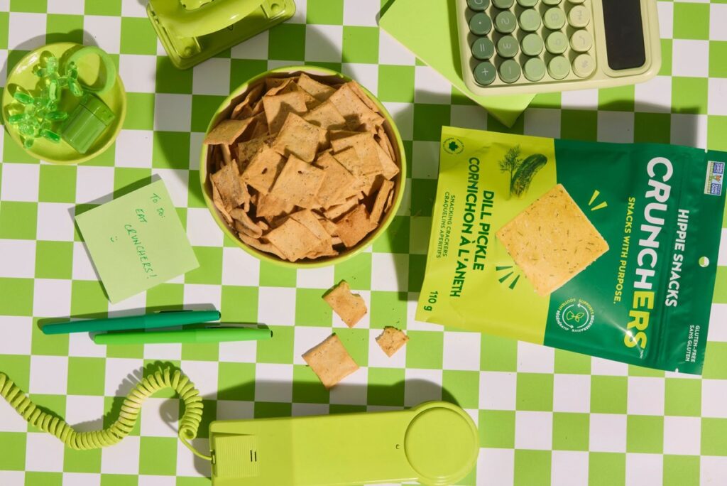 Dill pickle crunchers snacks on a table
